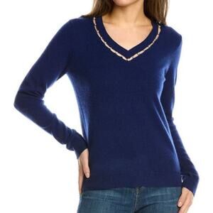Sofia Cashmere NO TAGS Womens Pearl Navy Blue Cashmere V-Neck Sweater Size XS